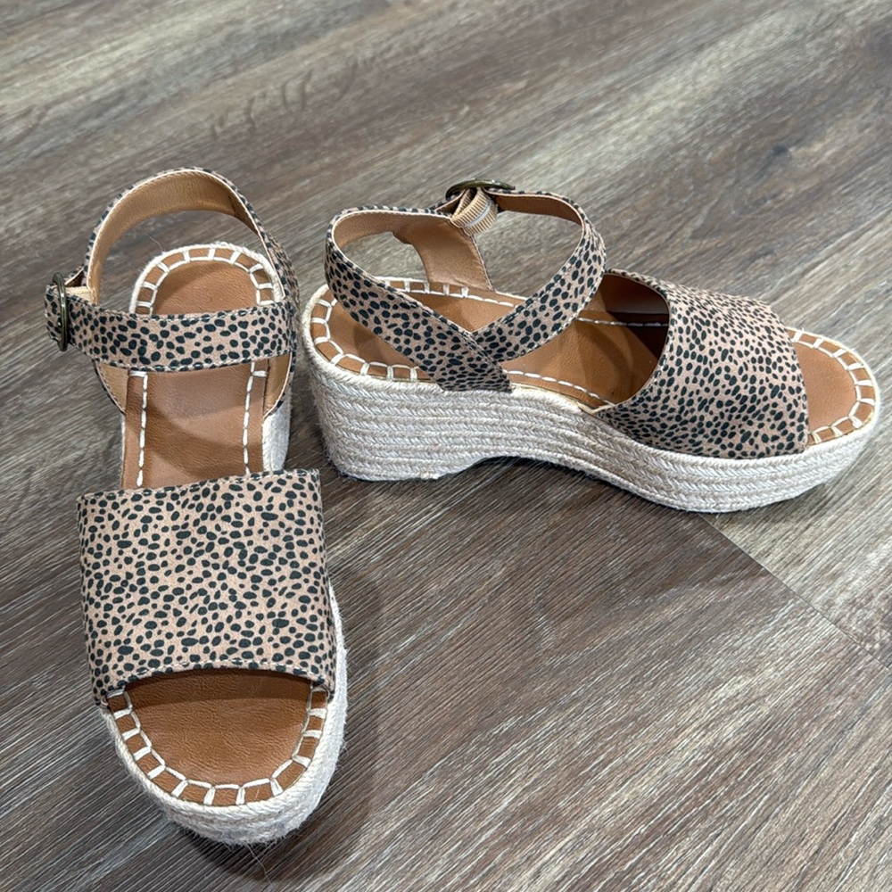 Brown & Black Polka Dot Espadrille Wedges
